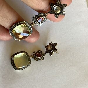 Elegant Gold and sterling Silver Gemstone Earrings polki ruby citrine